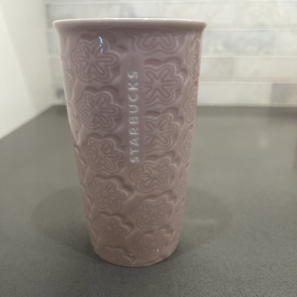 Starbucks Ltd Edition Pink Sakura Cherry Blossom Embossed Ceramic Tumbler & Lid